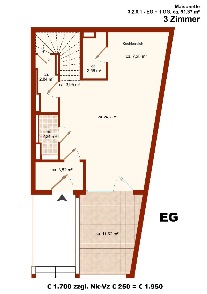 Grundriss Ebene Wohnen/Essen/Kochen